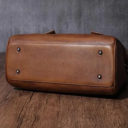 Vintage Red Ladies Leather Handbag Purse Brown Work Handbag Shoulder Purse for Women