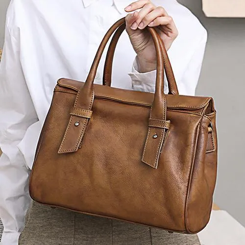 Vintage Red Ladies Leather Handbag Purse Brown Work Handbag Shoulder Purse for Women