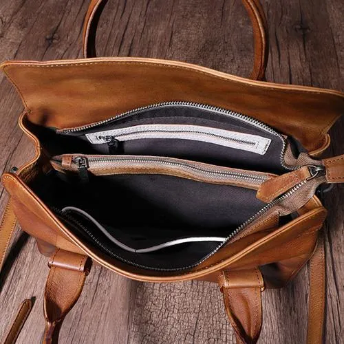 Vintage Red Ladies Leather Handbag Purse Brown Work Handbag Shoulder Purse for Women