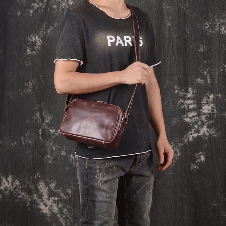 Vintage Small Brown Leather Men's Side Bag Black Courier Bag Messenger Bag For Men