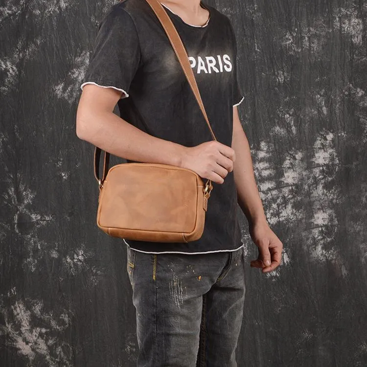 Vintage Small Brown Leather Men's Side Bag Black Courier Bag Messenger Bag For Men