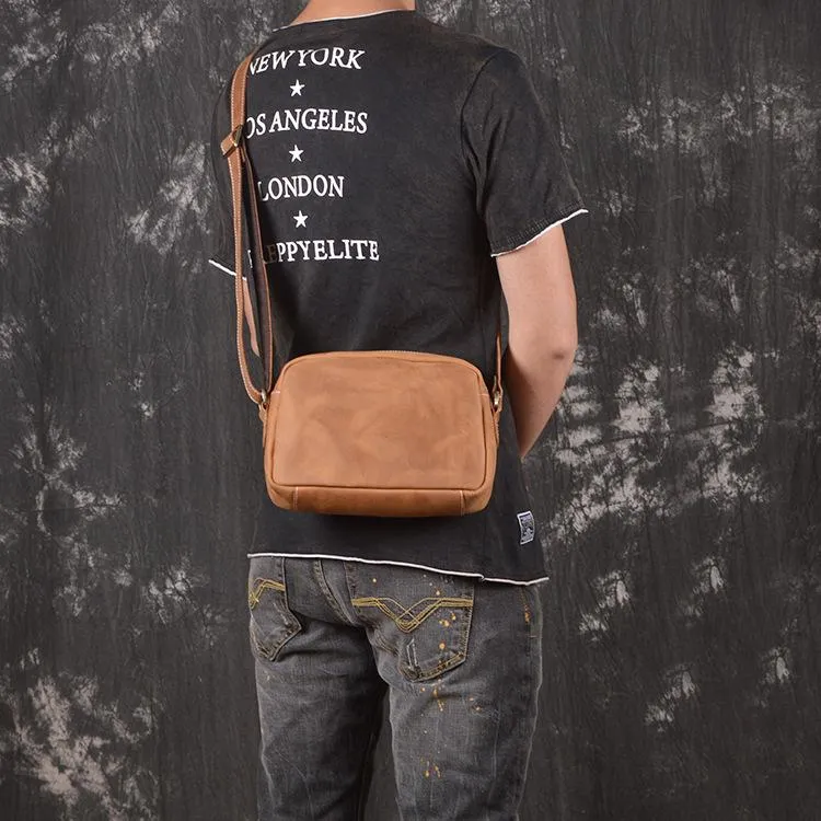 Vintage Small Brown Leather Men's Side Bag Black Courier Bag Messenger Bag For Men
