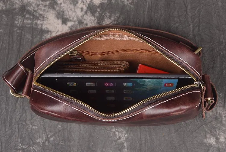 Vintage Small Brown Leather Men's Side Bag Black Courier Bag Messenger Bag For Men