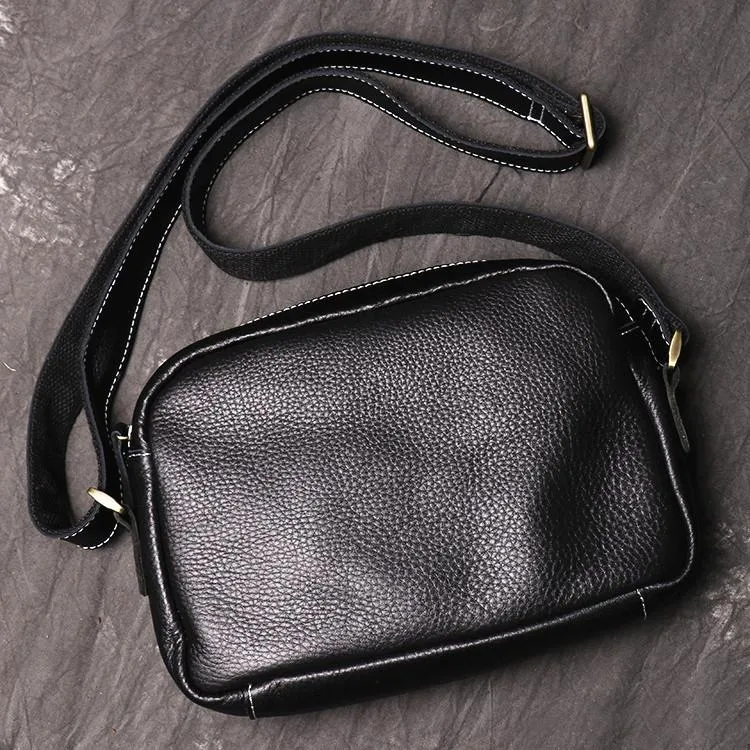Vintage Small Brown Leather Men's Side Bag Black Courier Bag Messenger Bag For Men
