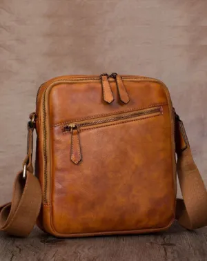 Vintage Small Vertical Leather Brown Small Messenger Bag Black Side Bag Courier Bag for Men