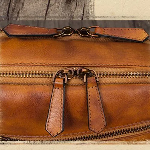 Vintage Small Vertical Leather Brown Small Messenger Bag Black Side Bag Courier Bag for Men