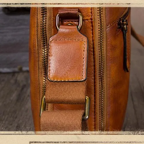 Vintage Small Vertical Leather Brown Small Messenger Bag Black Side Bag Courier Bag for Men