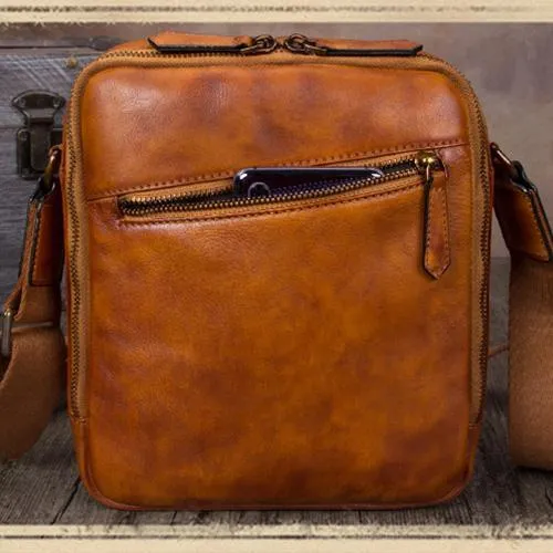 Vintage Small Vertical Leather Brown Small Messenger Bag Black Side Bag Courier Bag for Men