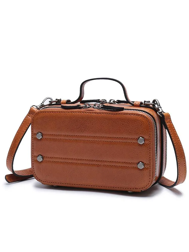 Vintage Small Womens Leather Red Handbag Cube Box Small Red Leather Shoulder Bag for Men