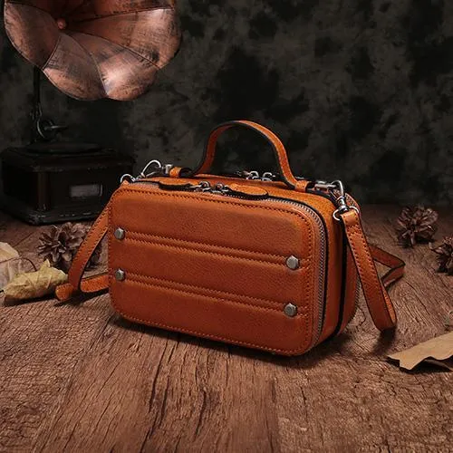 Vintage Small Womens Leather Red Handbag Cube Box Small Red Leather Shoulder Bag for Men