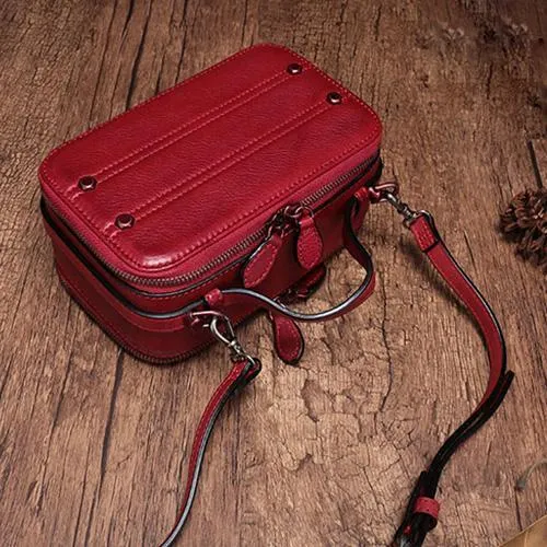 Vintage Small Womens Leather Red Handbag Cube Box Small Red Leather Shoulder Bag for Men