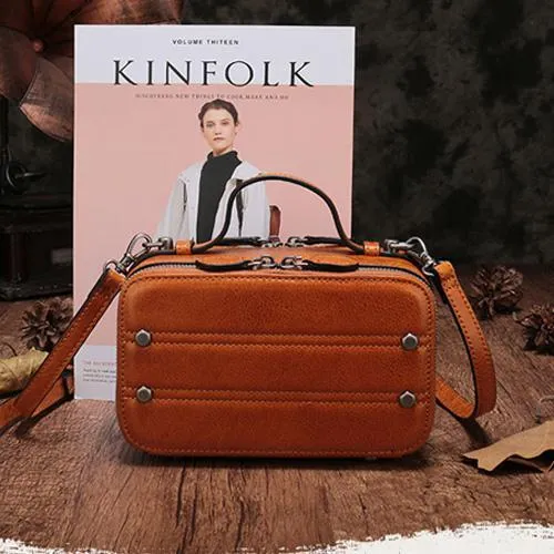 Vintage Small Womens Leather Red Handbag Cube Box Small Red Leather Shoulder Bag for Men
