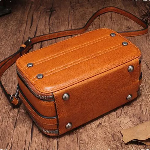 Vintage Small Womens Leather Red Handbag Cube Box Small Red Leather Shoulder Bag for Men