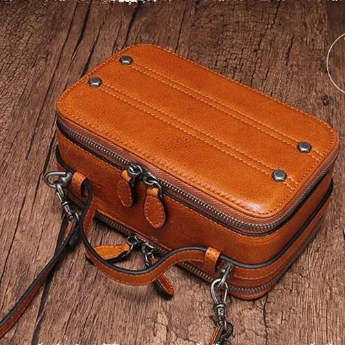 Vintage Small Womens Leather Red Handbag Cube Box Small Red Leather Shoulder Bag for Men
