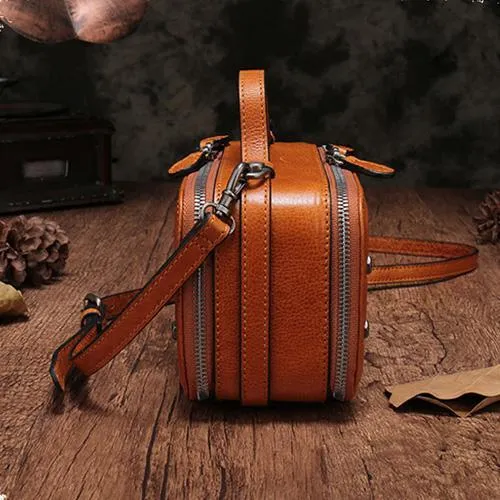 Vintage Small Womens Leather Red Handbag Cube Box Small Red Leather Shoulder Bag for Men