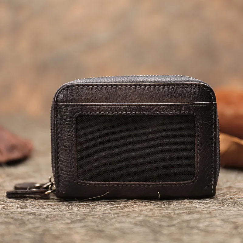 Vintage Women Brown Leather Card Holders Small Double Zip Card Wallet Small Wallet For Women