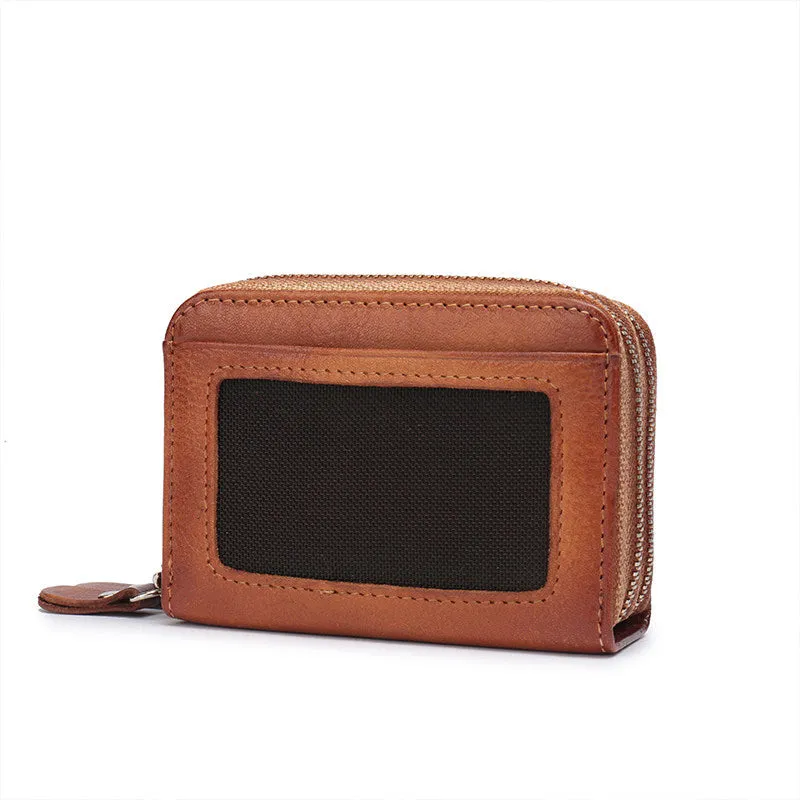 Vintage Women Leather Card Holder Small Double Zip Card Wallet Small Wallet For Women