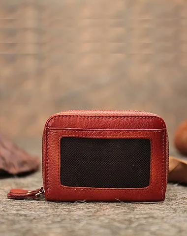 Vintage Women Leather Card Holder Small Double Zip Card Wallet Small Wallet For Women