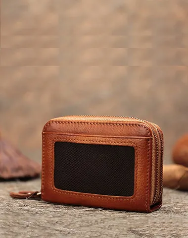 Vintage Women Leather Card Holder Small Double Zip Card Wallet Small Wallet For Women