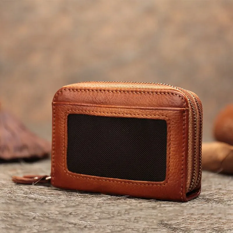 Vintage Women Leather Card Holders Small Double Zip Card Wallet Small Wallet For Women