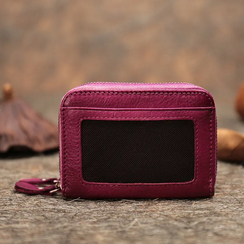 Vintage Women Leather Card Holders Small Double Zip Card Wallet Small Wallet For Women