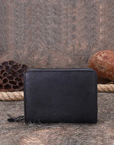 Vintage Women Leather Small Wallet with Zip Around Card Holders Bifold Small Wallet Billfold For Women