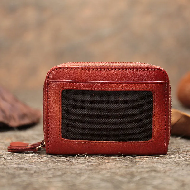 Vintage Women Purple Leather Card Holders Small Double Zip Card Wallet Small Wallet For Women