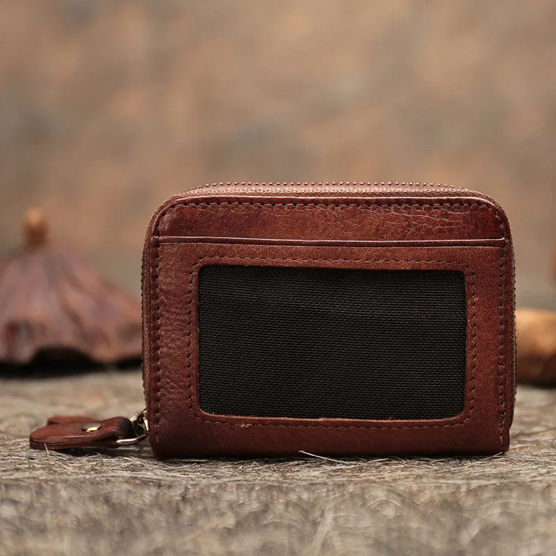 Vintage Women Purple Leather Card Holders Small Double Zip Card Wallet Small Wallet For Women
