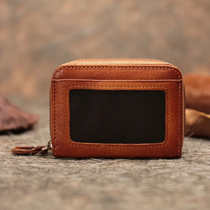 Vintage Women Purple Leather Card Holders Small Double Zip Card Wallet Small Wallet For Women