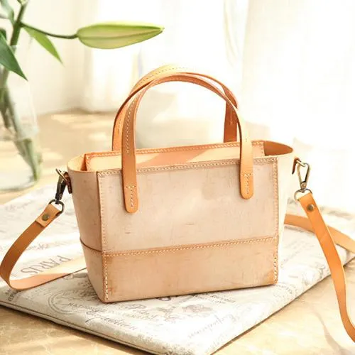 Vintage Womens Beige Leather Handbag Tote Purse Tote Handmade Shopper Side Tote Bag for Men