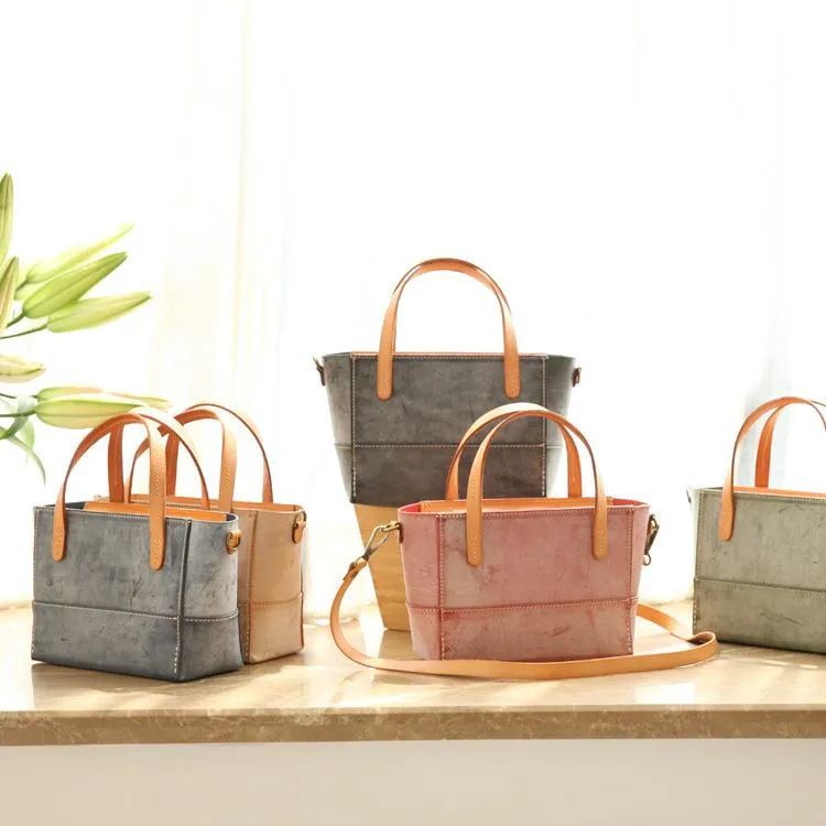 Vintage Womens Beige Leather Handbag Tote Purse Tote Handmade Shopper Side Tote Bag for Men