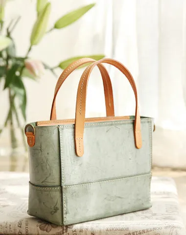 Vintage Womens Blue Leather Handbag Tote Purse Tote Handmade Shopper Side Tote Bag for Men