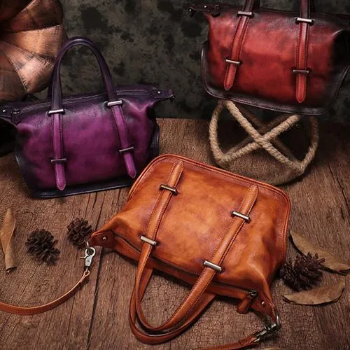 Vintage Womens Brown Leather Handbag Purse Shoulder Handbags Crossbody Bags for Ladies