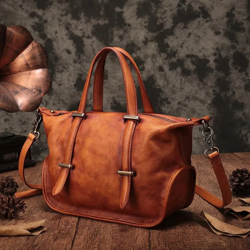Vintage Womens Brown Leather Handbag Purse Shoulder Handbags Crossbody Bags for Ladies