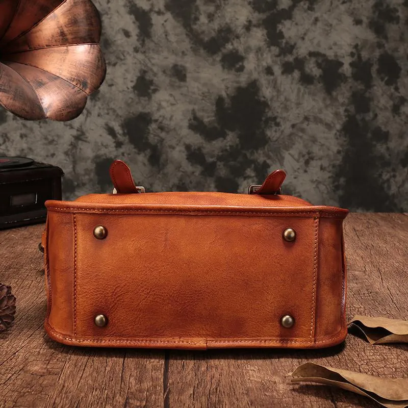 Vintage Womens Brown Leather Handbag Purse Shoulder Handbags Crossbody Bags for Ladies