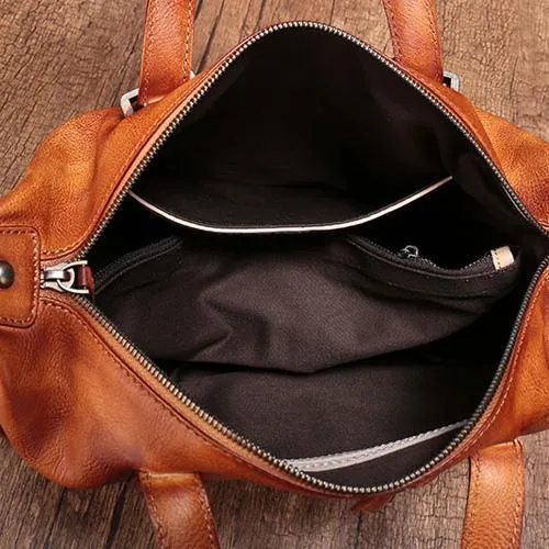 Vintage Womens Brown Leather Handbag Purse Shoulder Handbags Crossbody Bags for Ladies