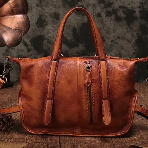 Vintage Womens Brown Leather Handbag Purse Shoulder Handbags Crossbody Bags for Ladies