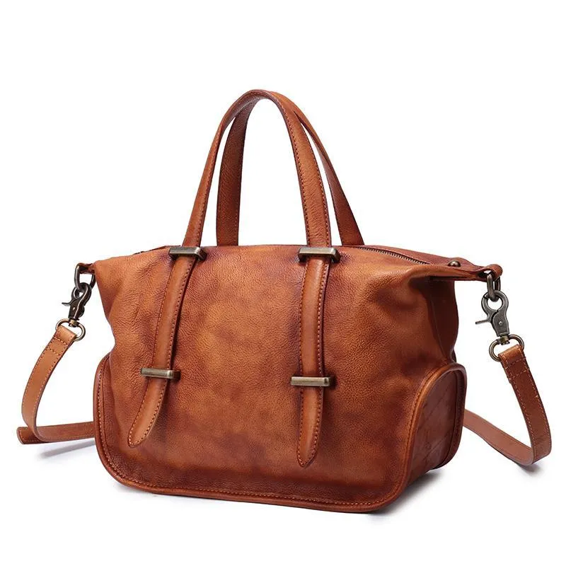Vintage Womens Brown Leather Handbag Purse Shoulder Handbags Crossbody Bags for Ladies