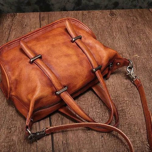 Vintage Womens Brown Leather Handbag Purse Shoulder Handbags Crossbody Bags for Ladies