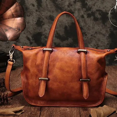Vintage Womens Brown Leather Handbag Purse Shoulder Handbags Crossbody Bags for Ladies