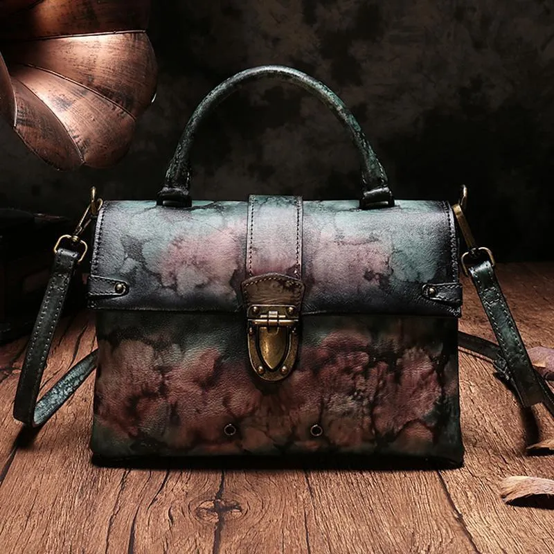 Vintage Womens Brown Leather Satchel Handbags Purse Shoulder Crossbody Bags for Ladies