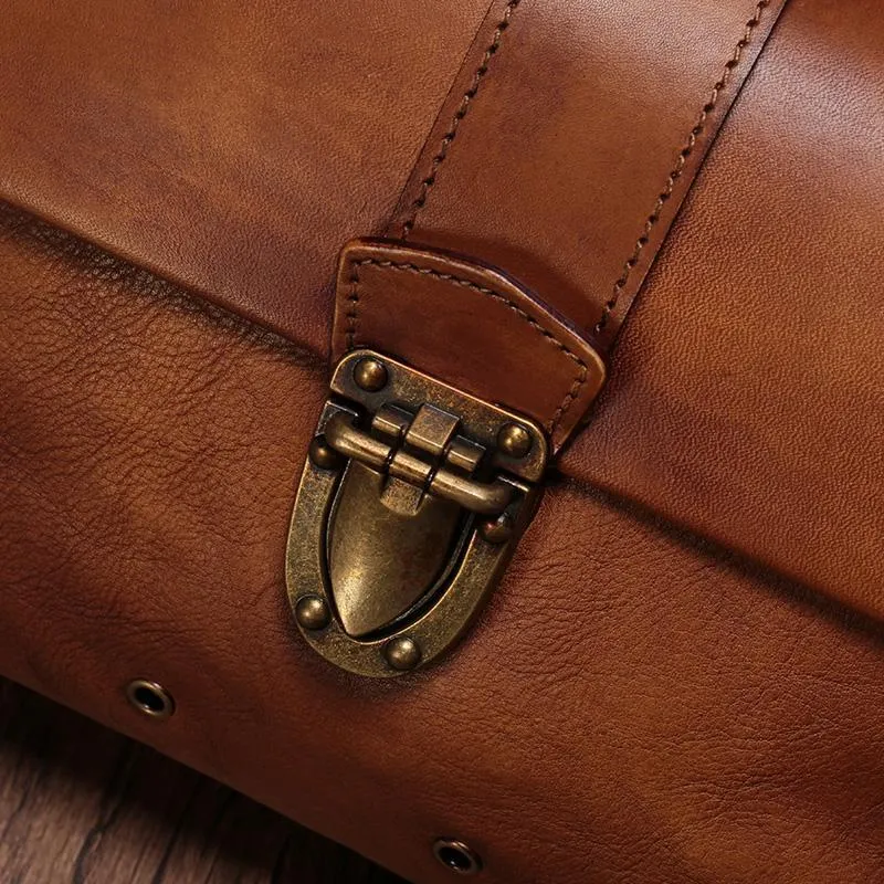 Vintage Womens Brown Leather Satchel Handbags Purse Shoulder Crossbody Bags for Ladies