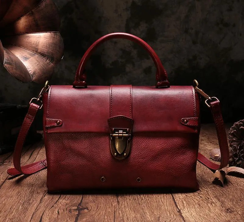 Vintage Womens Brown Leather Satchel Handbags Purse Shoulder Crossbody Bags for Ladies