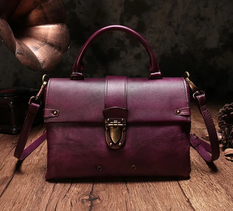 Vintage Womens Brown Leather Satchel Handbags Purse Shoulder Crossbody Bags for Ladies