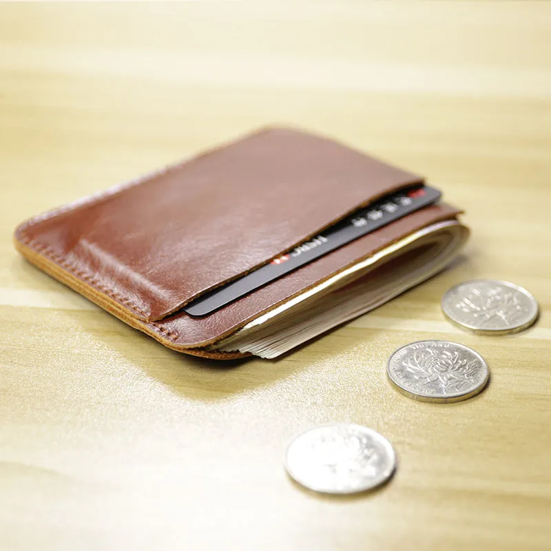 Vintage Womens Brown Leather Slim Card Holder Wallet Minimalist Card Holders Wallet for Ladies
