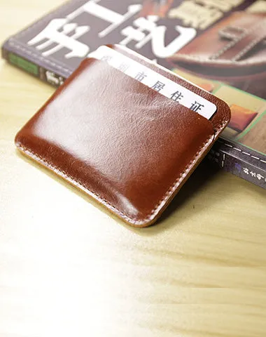 Vintage Womens Brown Leather Slim Card Holder Wallet Minimalist Card Holders Wallet for Ladies