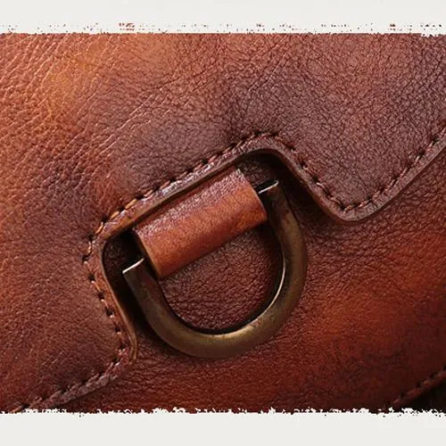 Vintage Womens Brown Leather Small Handbag Shoulder Bag Dome Satchel Purse Bag for Ladies
