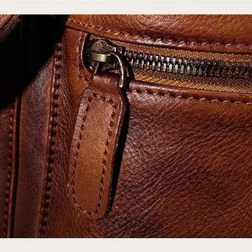 Vintage Womens Brown Leather Small Handbag Shoulder Bag Dome Satchel Purse Bag for Ladies