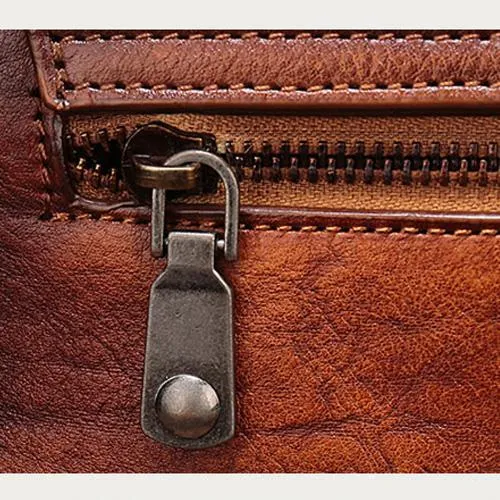 Vintage Womens Brown Leather Small Handbag Shoulder Bag Dome Satchel Purse Bag for Ladies