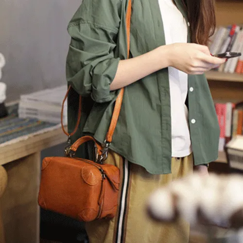 Vintage Womens Brown Leather Square Crossbody Bag Black Women's Small Handbag Shoulder Bag